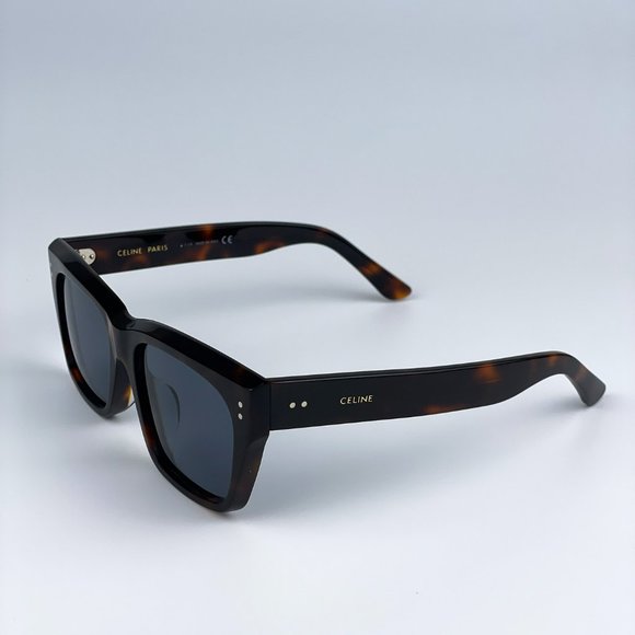 🔥CELINE CL40082F 52V Sunglasses Shiny Dark Havana Blue Square Unisex - Picture 9 of 13